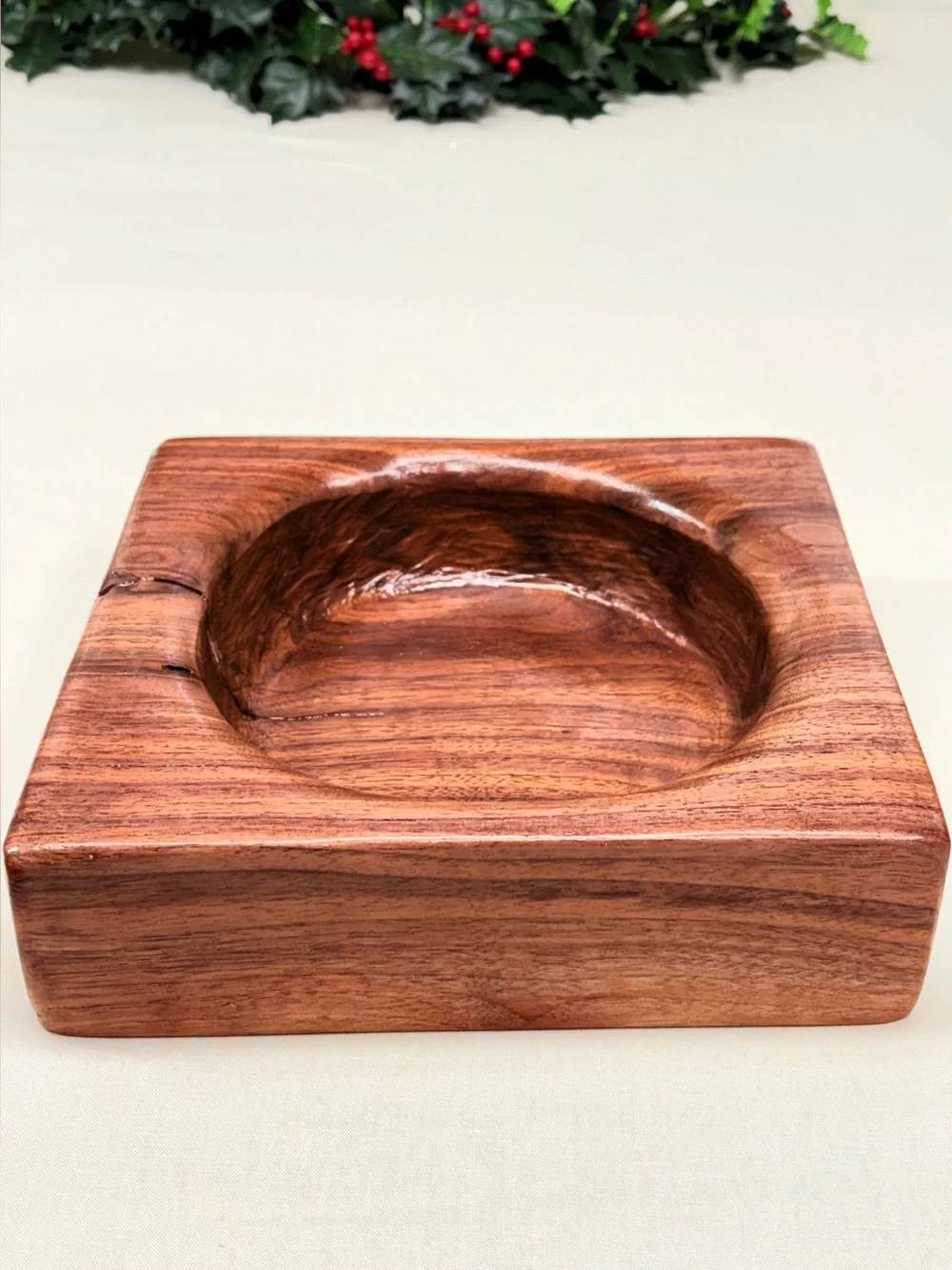 Hand-Carved Solid Dark Walnut Catchall Bowl Riser Wabi Sabi Organic Brutalist